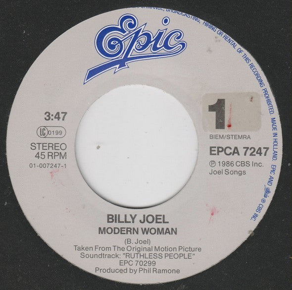 Billy Joel : Modern Woman (7", Single)