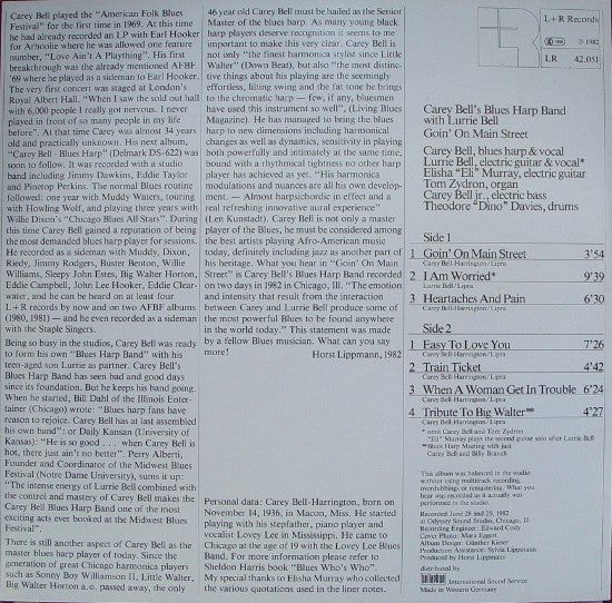 Carey Bell's Blues Harp Band With Lurrie Bell : Goin' On Main Street (LP, Album)