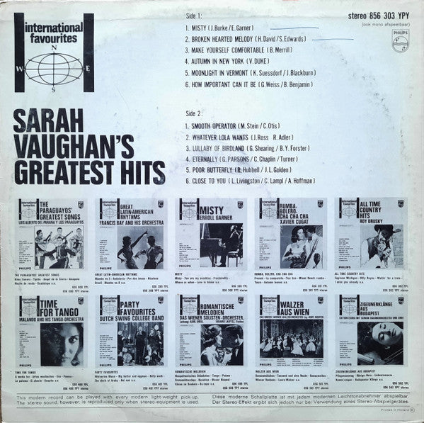 Sarah Vaughan : Sarah Vaughan's Greatest Hits (LP, Comp, RP)