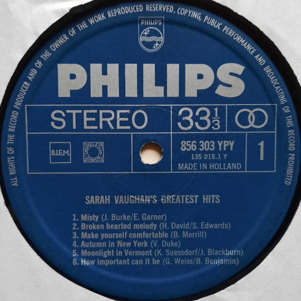 Sarah Vaughan : Sarah Vaughan's Greatest Hits (LP, Comp, RP)