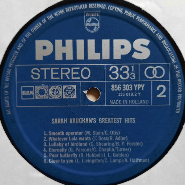 Sarah Vaughan : Sarah Vaughan's Greatest Hits (LP, Comp, RP)