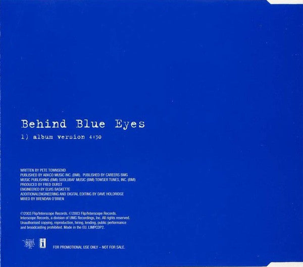 Limp Bizkit : Behind Blue Eyes (CD, Single, Promo)