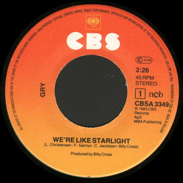 Gry (3) : We're Like Starlight (7", Single)