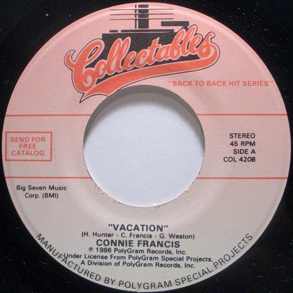 Connie Francis : Vacation / Follow The Boys (7", Single, RE)