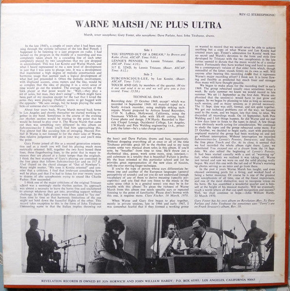 Warne Marsh : Ne Plus Ultra (LP, Album)