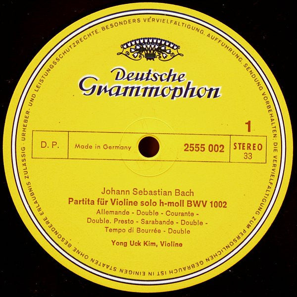 Yong Uck Kim ,  Karl Engel • Johann Sebastian Bach, Ludwig van Beethoven : Partita Für Violine Solo, Nr.1 h-moll, BWV 1002 • Sonate Für Klavier Und Violine Es-dur Op.12 Nr.3 (LP, Album)