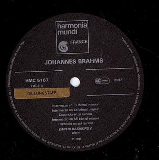 Dmitri Bashkirov, Johannes Brahms : Intermezzi / Capriccio / Rapsodie / Sonate N°2 (LP, Album)