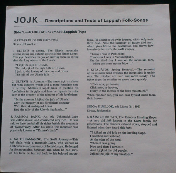 Various : Jojk (7", EP)