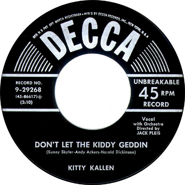 Kitty Kallen : I Want You All To Myself (Just You) (7", Ric)