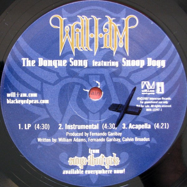 Will I Am Featuring Snoop Dogg : The Donque Song (12")