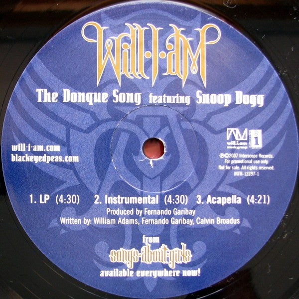Will I Am Featuring Snoop Dogg : The Donque Song (12")