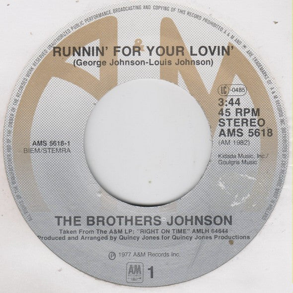 Brothers Johnson : Runnin' For Your Lovin' (7", Single)