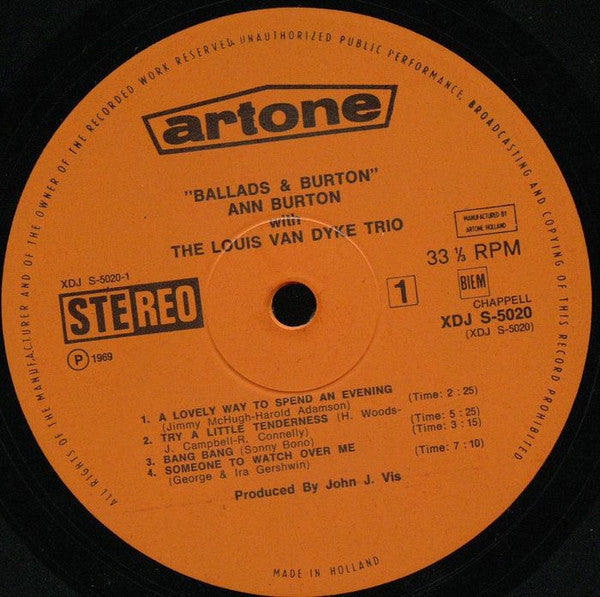Ann Burton With Louis Van Dyke Trio : Ballads & Burton (LP, Album)