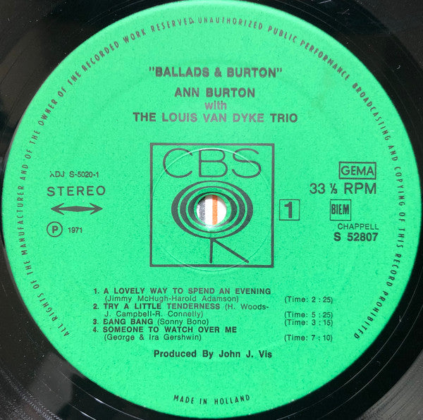Ann Burton With Louis Van Dyke Trio : Ballads & Burton (LP, Album)