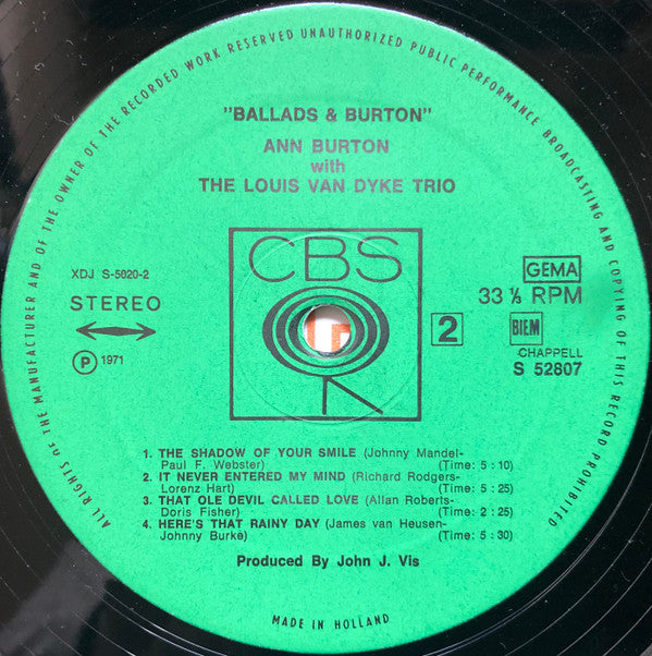 Ann Burton With Louis Van Dyke Trio : Ballads & Burton (LP, Album)