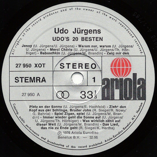 Udo Jürgens : Udo's 20 Beste (LP, Comp)