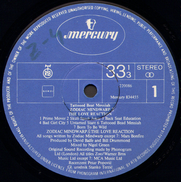 Zodiac Mindwarp And The Love Reaction : Tattooed Beat Messiah (LP, Album)