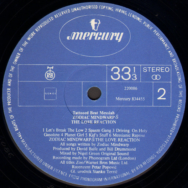 Zodiac Mindwarp And The Love Reaction : Tattooed Beat Messiah (LP, Album)