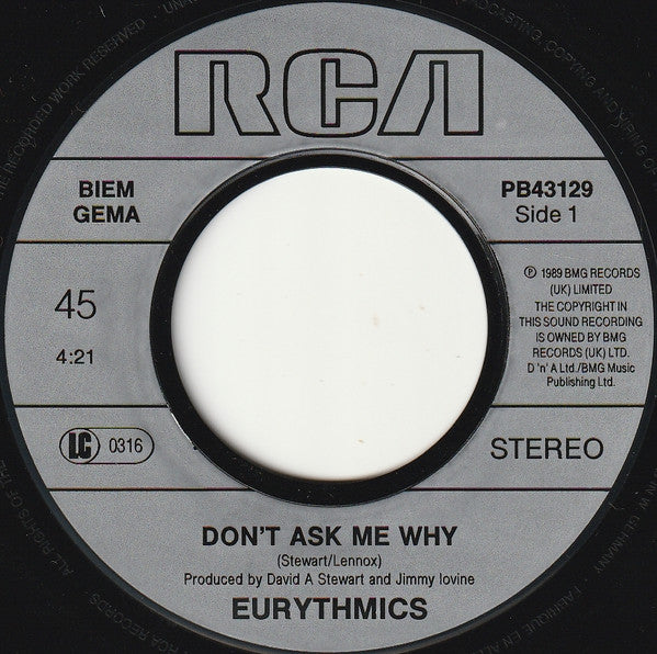Eurythmics : Don't Ask Me Why (7", Single)