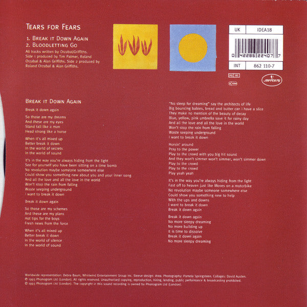 Tears For Fears : Break It Down Again (7", Single, Sil)