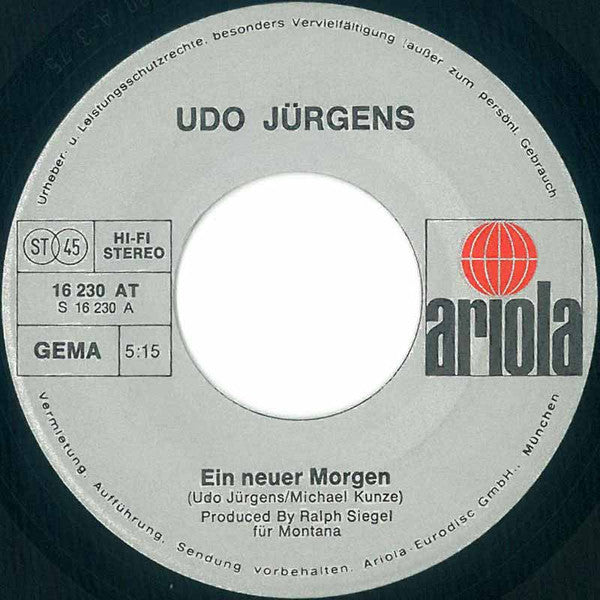 Udo Jürgens : Ein Neuer Morgen (7", Single)