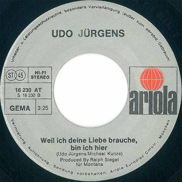 Udo Jürgens : Ein Neuer Morgen (7", Single)