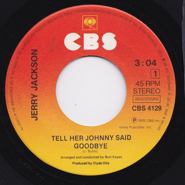 Jerry Jackson : Tell Her Johnny Said Goodbye / Always (7", Single, RE)