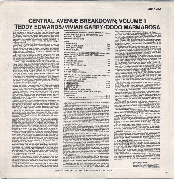Teddy Edwards / Vivian Garry / Dodo Marmarosa : Central Avenue Breakdown; Volume 1 (Original 1945-47 Recordings) (LP, Comp, Mono)