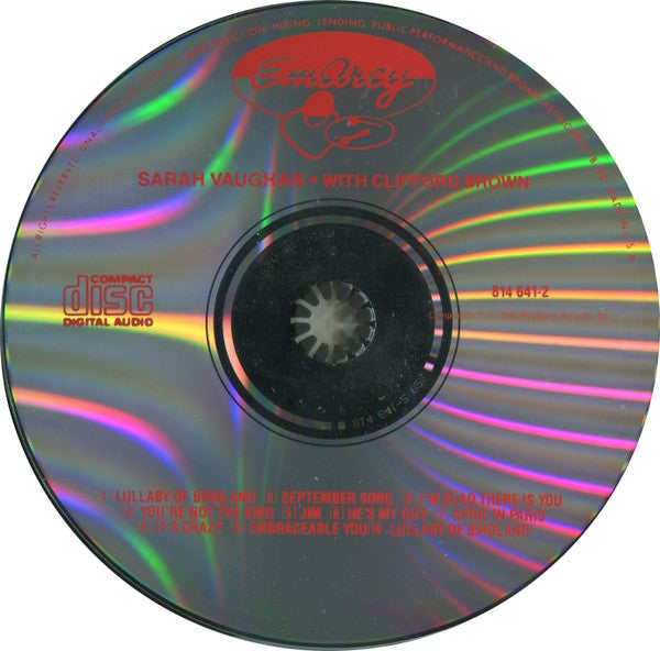 Sarah Vaughan With Clifford Brown : Sarah Vaughan With Clifford Brown (CD, Album, RE, RM)