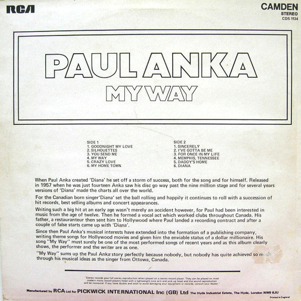 Paul Anka : My Way (LP, Comp)