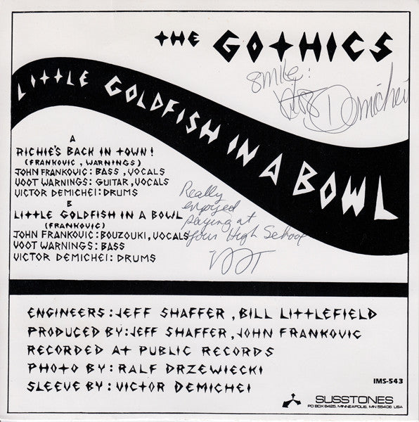 The Gothics : Richie's Back In Town / Little Goldfish In A Bowl (7", Single)