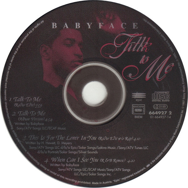 Babyface : Talk To Me (CD, Maxi)