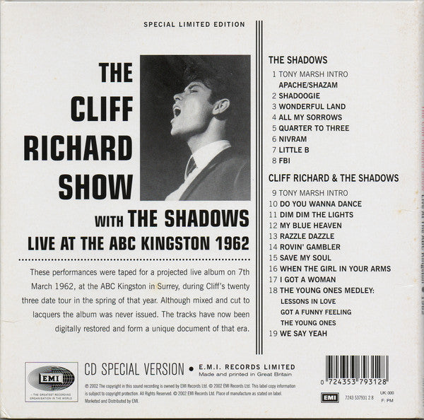 Cliff Richard & The Shadows : The Cliff Richard Show (Live At The ABC Kingston 1962) (CD, Ltd)
