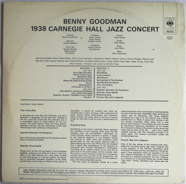 Benny Goodman : The Famous 1938 Carnegie Hall Jazz Concert (2xLP, Album, RE, Gat)