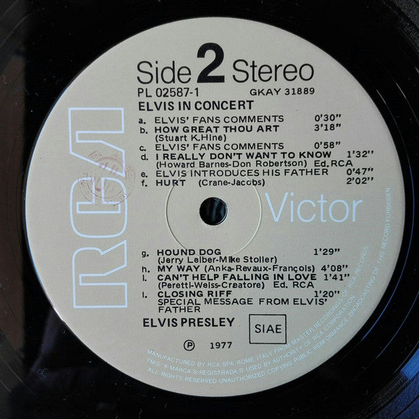 Elvis Presley : Elvis In Concert (2xLP, Album, Gat)