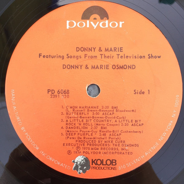 Donny & Marie Osmond : Donny & Marie Featuring Songs From Their Television Show (LP, Album)