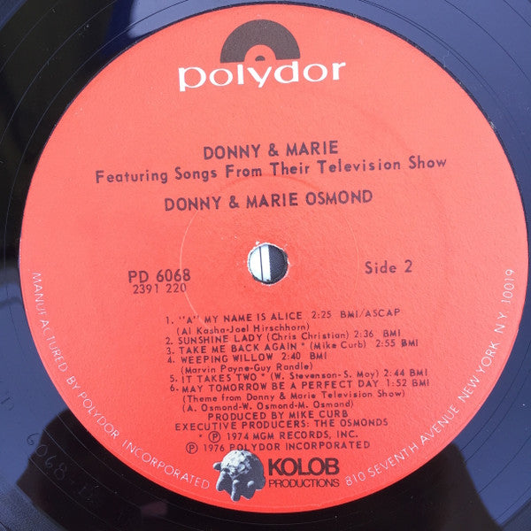 Donny & Marie Osmond : Donny & Marie Featuring Songs From Their Television Show (LP, Album)