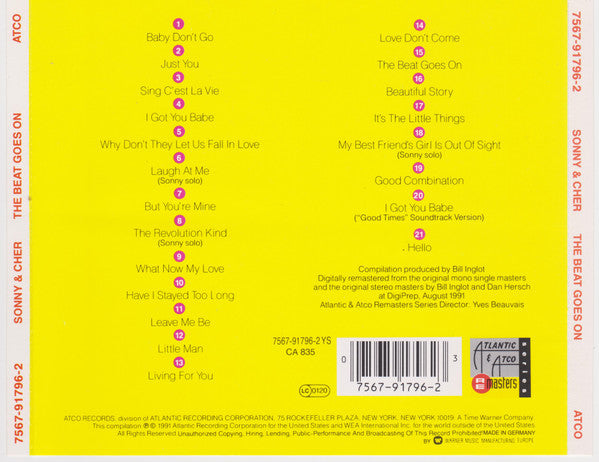Sonny & Cher : The Beat Goes On (The Best Of Sonny & Cher) (CD, Comp, Mono, RM, RP)