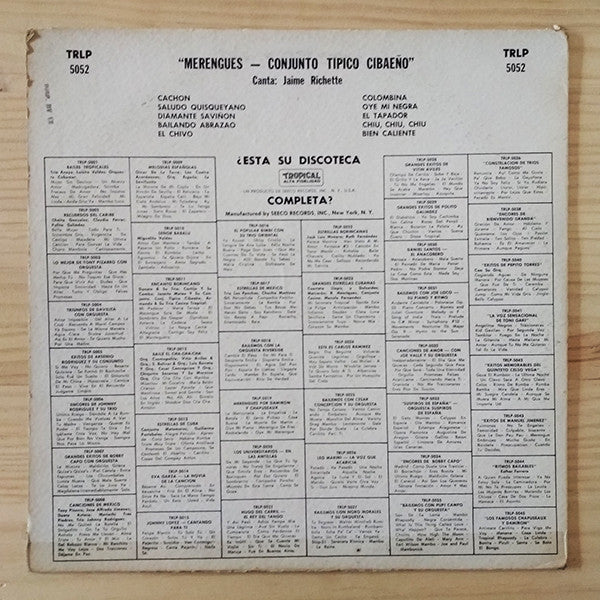 Conjunto Tipico Cibaeño Canta: Jaime Richette* : Merengues (LP)