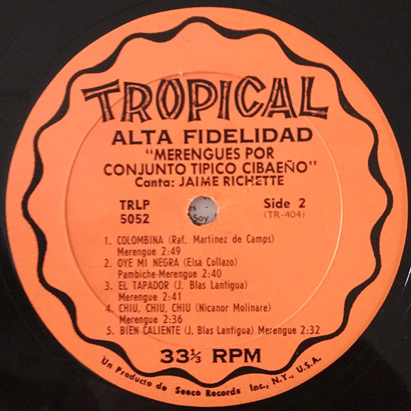 Conjunto Tipico Cibaeño Canta: Jaime Richette* : Merengues (LP)