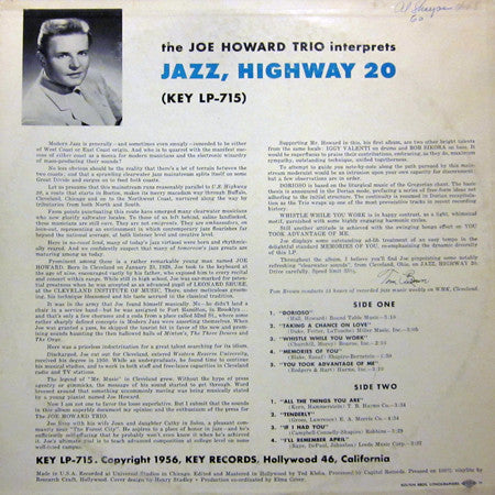 The Joe Howard Trio : Jazz, Highway 20 (LP, Album, Mono)