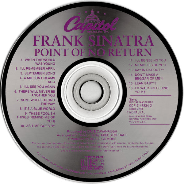 Frank Sinatra : Point Of No Return (CD, Album, RE, RM)