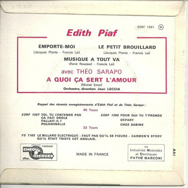 Edith Piaf Avec Théo Sarapo : A Quoi Ça Sert L'amour (7", EP)