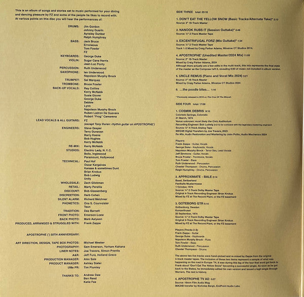 Frank Zappa : Apostrophe (') (LP, Album, RE, RM, Whi + LP, Whi + 7", Single, Clo)