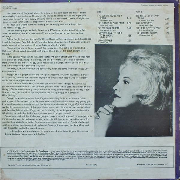 Peggy Lee : I've Got The World On A String (LP, Comp)
