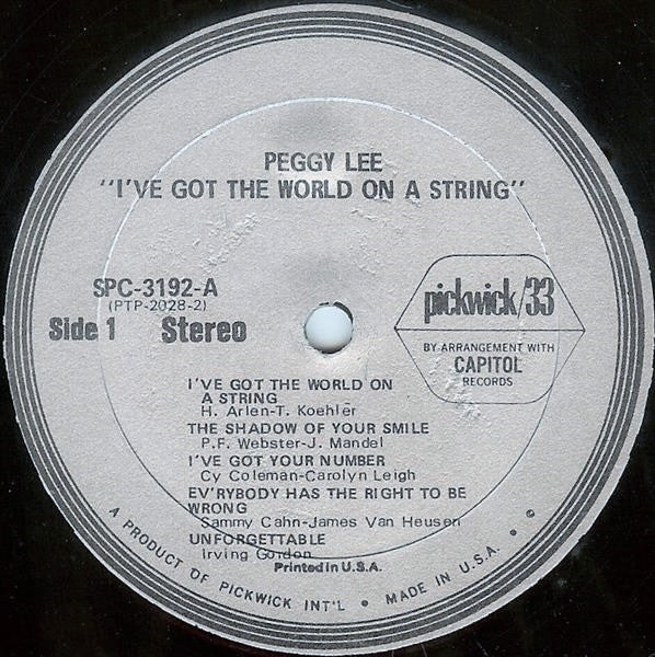 Peggy Lee : I've Got The World On A String (LP, Comp)