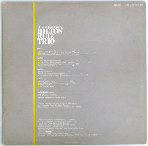 Hilton Ruiz Trio : Live At Jazz Unité - The People's Music (2xLP, Album)