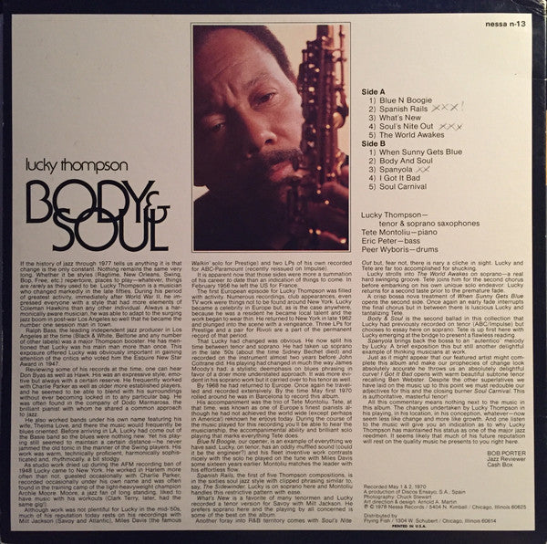 Lucky Thompson Featuring Tete Montoliu : Body & Soul (LP, Album)
