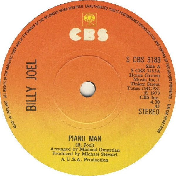 Billy Joel : Piano Man (7", Single)
