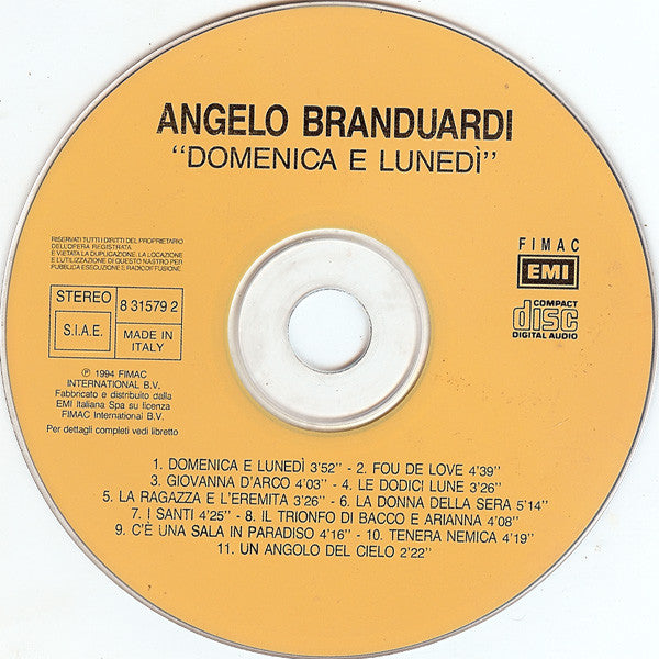 Angelo Branduardi : Domenica E Lunedì (CD, Album)